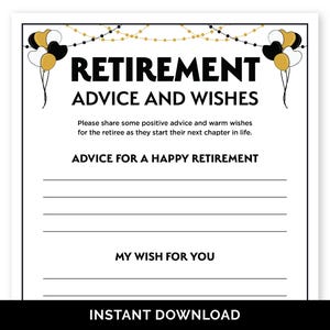 Retirement Advice and Wishes Card, Retiree Bucket List, Retirement Good Bye Party, Retirement Dinner Party Game, Sweet Retirement Keepsake.