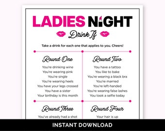 Drink If Ladies Night Game, Printable Drinking Game for Girls' Night In or Ladies Night Out, Adult Party Bar Game for Girls Trip or Weekend.