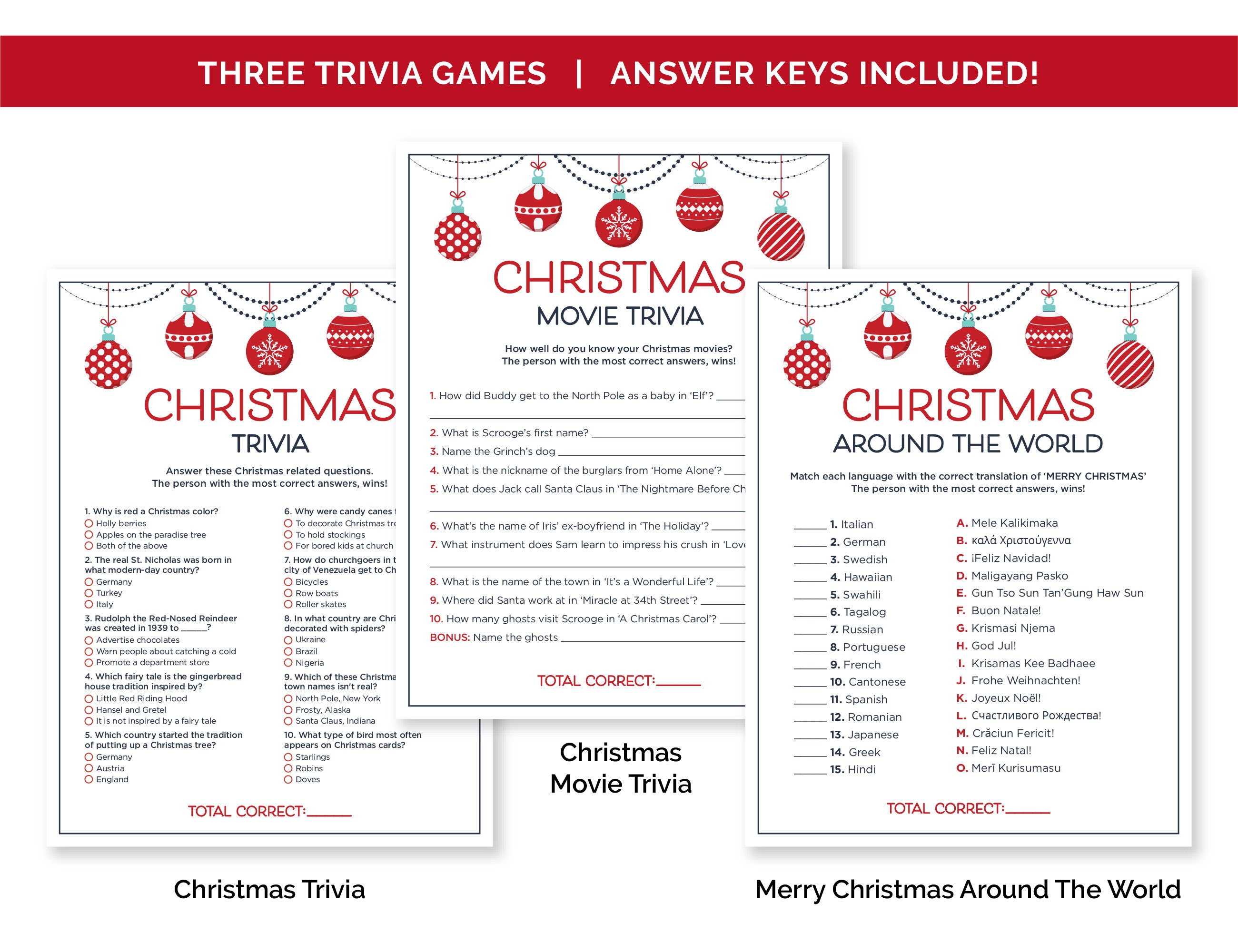 Christmas Party Games for Adults, Printable Holiday Party Games Bundle ...