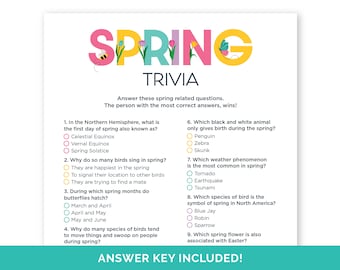 Spring Trivia Game, Printable Spring Quiz with Answers for a Family, Classroom or Church Party, Educational Spring Game for Adults and Kids