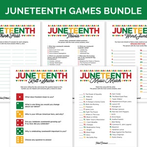 Juegos de Juneteenth, paquete de juegos imprimibles para la fiesta familiar o del aula de Juneteenth, actividades de celebración de Juneteenth, juegos de trivia de Juneteenth