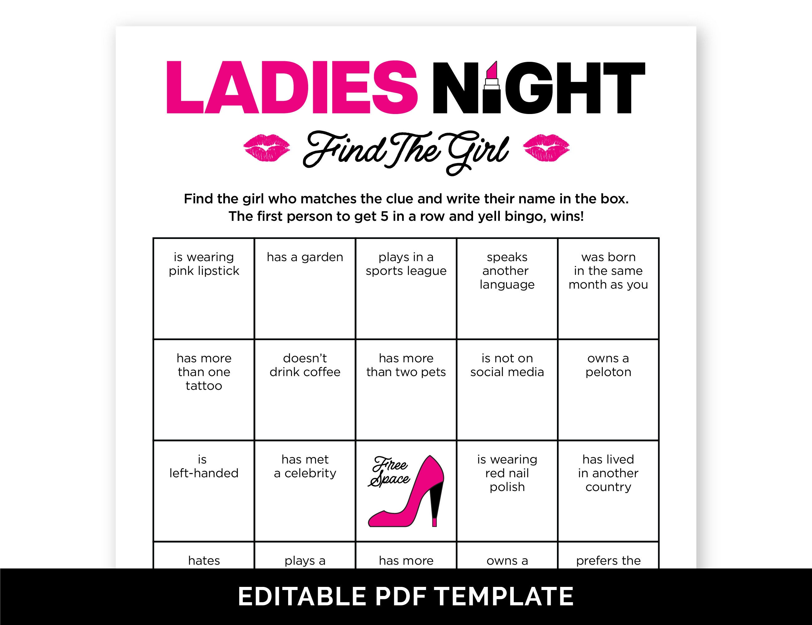 Ladies Night Bingo Game, Editable Icebreaker Party Game for a Girls ...