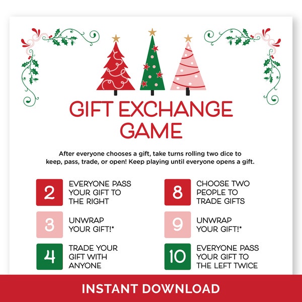 Ladies Night Christmas Gift Exchange Game, Printable White Elephant Game, Fun Holiday Gift Swap Dice Game, Christmas Gift Exchange Rules.