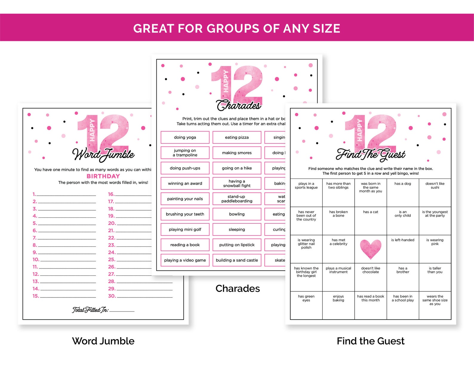 12th Birthday Party Games, Printable Birthday Game Bundle With Birthday ...