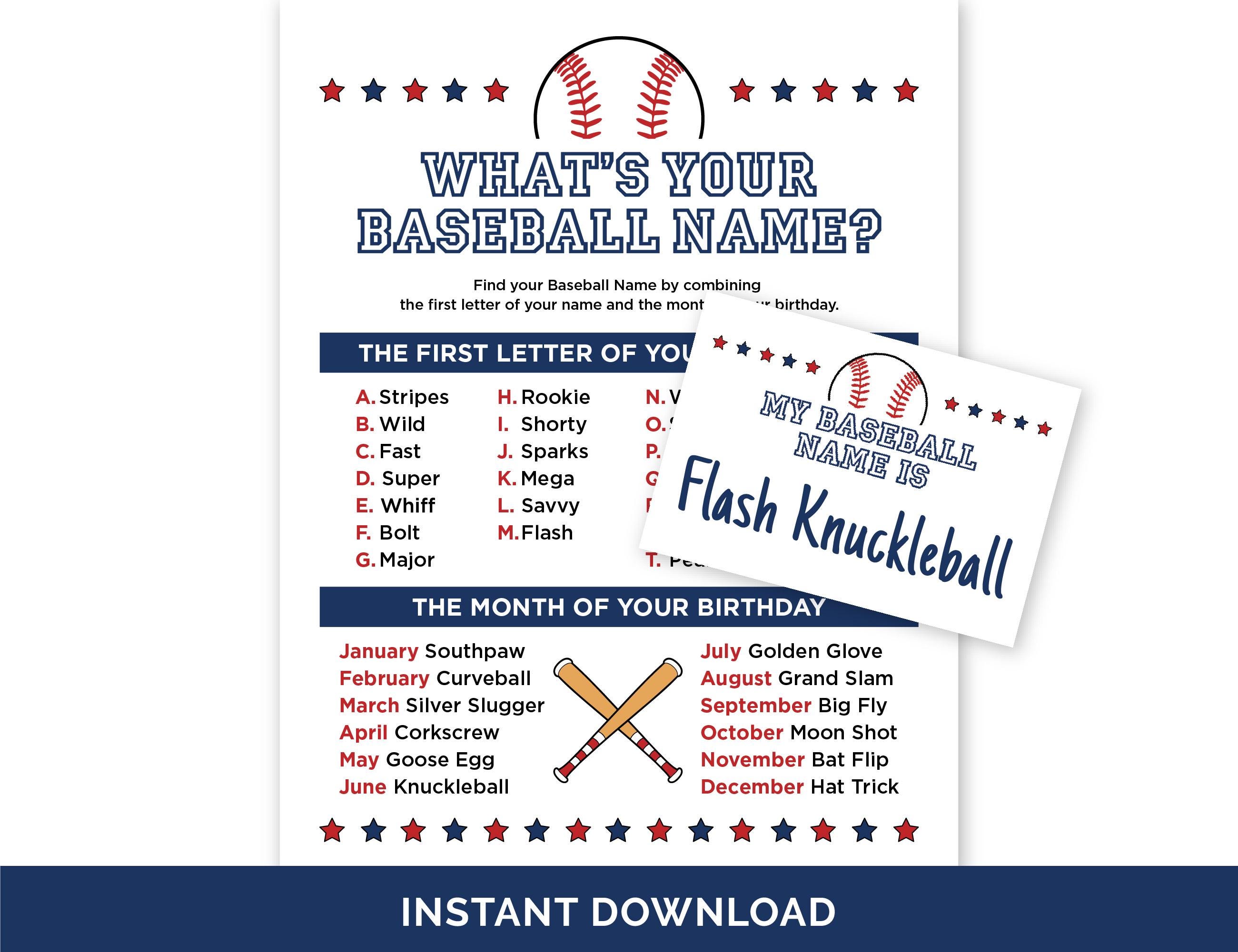 What's Your Baseball Name Game, Printable Baseball Team Building Game ...