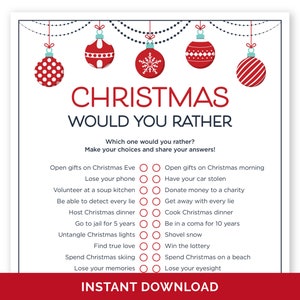 Christmas Would You Rather Game for Adults, Printable Christmas Icebreaker Game, Holiday Party Conversation Starters, This or That Game.