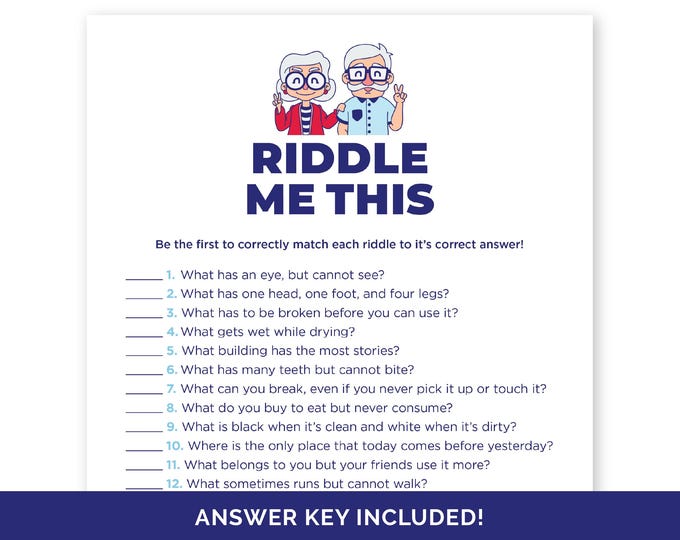 Senior Riddles Worksheet Printable Senior Riddles Game, Senior Party Games, Riddle Quiz, Games for Senior ...