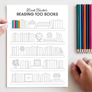 Tracker di libri stampabile, Tracker di lettura, Sfida di 100 libri, Tracker da scaffale stampabile, Regali del Club del libro, Lettera USA e A4 inclusi