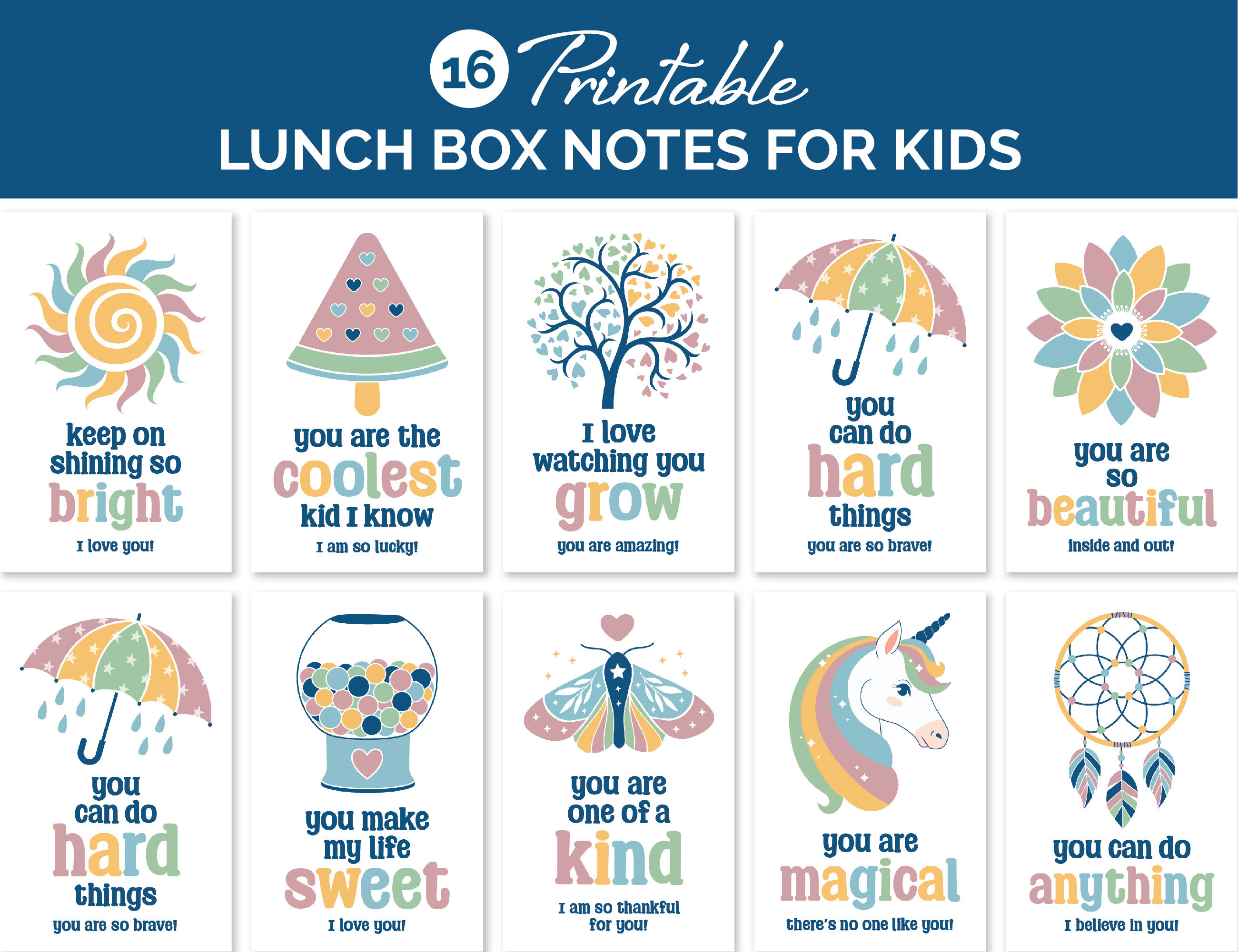 Boho Lunch Box Notes for Kids, Printable Motivational Lunch Notes, Encouragement Cards for Tweens and Teens, Inspirational Notes from Mom.