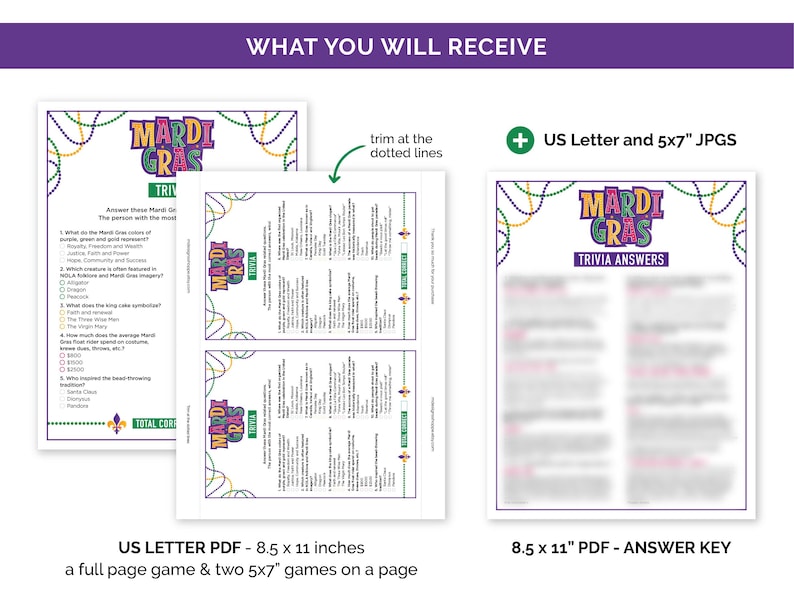 Mardi Gras Trivia Game, Printable Quiz With Answers for a Mardi Gras ...