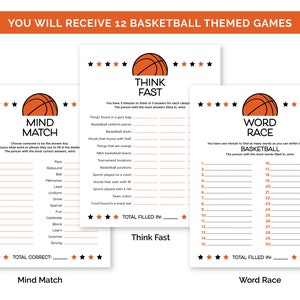 Basketball Games, Printable Games Bundle for a Basketball Team Party ...