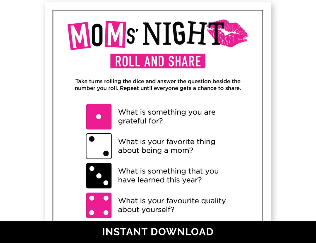 Moms' Night Roll and Share, Talk Dice Game for a Moms Social Club, Moms ...