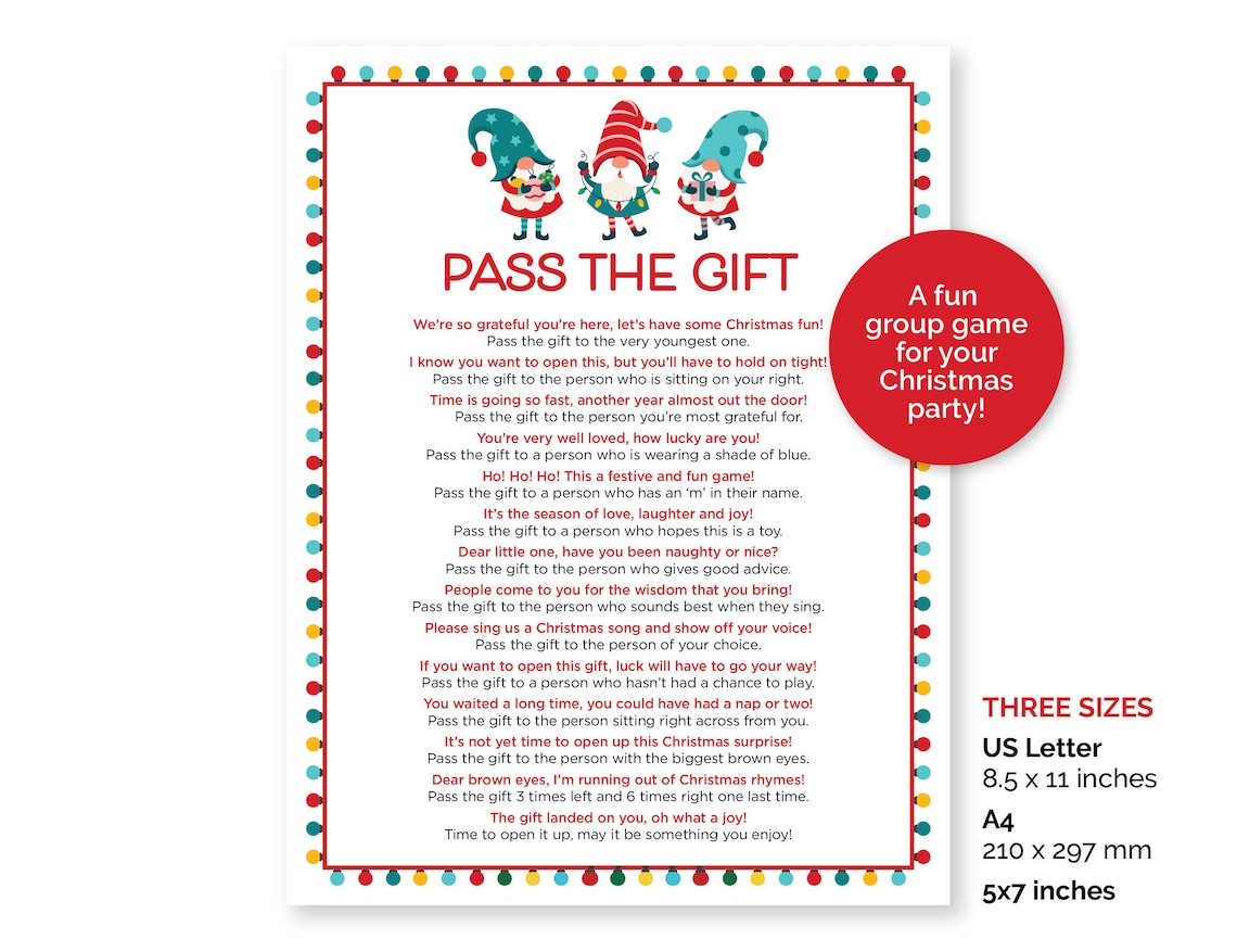 Christmas Pass the Gift Game Printable Pass the Present Holiday Party Christmas Pass the Gift Game Printable Pass the Present Holiday Party