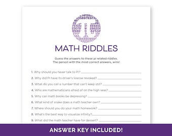 Pi Day Riddles, Printable Pi Day Jokes for a Math Classroom Party, Fun Pi Day Activity for Adults, Teens & Kids, Math Riddles for Homeschool