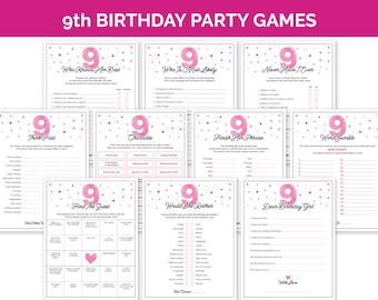 9th Birthday Party Games, Printable Ninth Birthday Games Bundle with Birthday Girl Trivia, Tween Activities for a 9-Year-Old Girls Birthday.