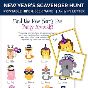 2026 New Year&#39;s Eve Scavenger Hunt, Printable New Years Hide & Seek Game for Kids, New Years Eve Party Game for Families, NYE Kids Activity