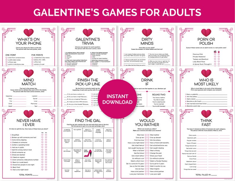 Galentine's Games for Adults, Printable Games Bundle for a Galentine's Day Party, Adult Galentines Day Games, Ladies Night Valentine's Games image 1