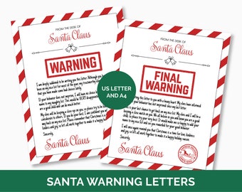 Santa Warning Letters, Printable Letters from Santa, North Pole Delivery, Naughty List Final Warning Letter, From The Desk of Santa Claus.