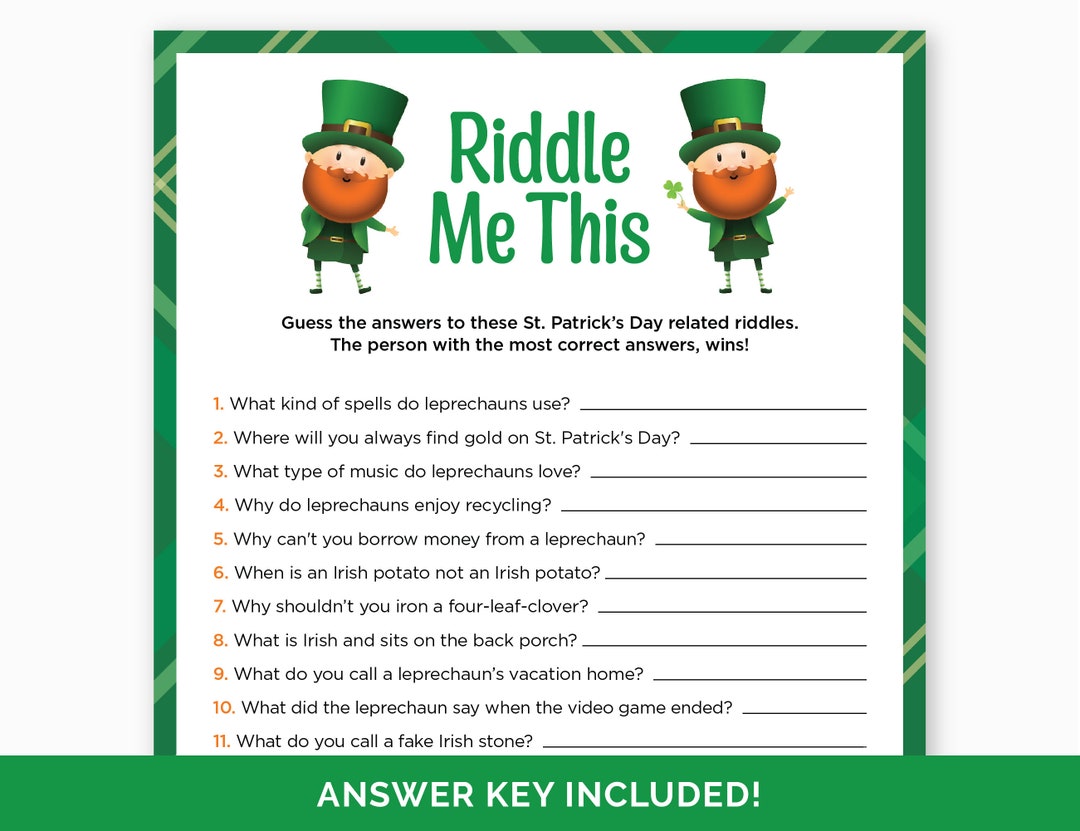 St. Patrick's Day Riddles, Printable Riddle Me This Game for a St ...