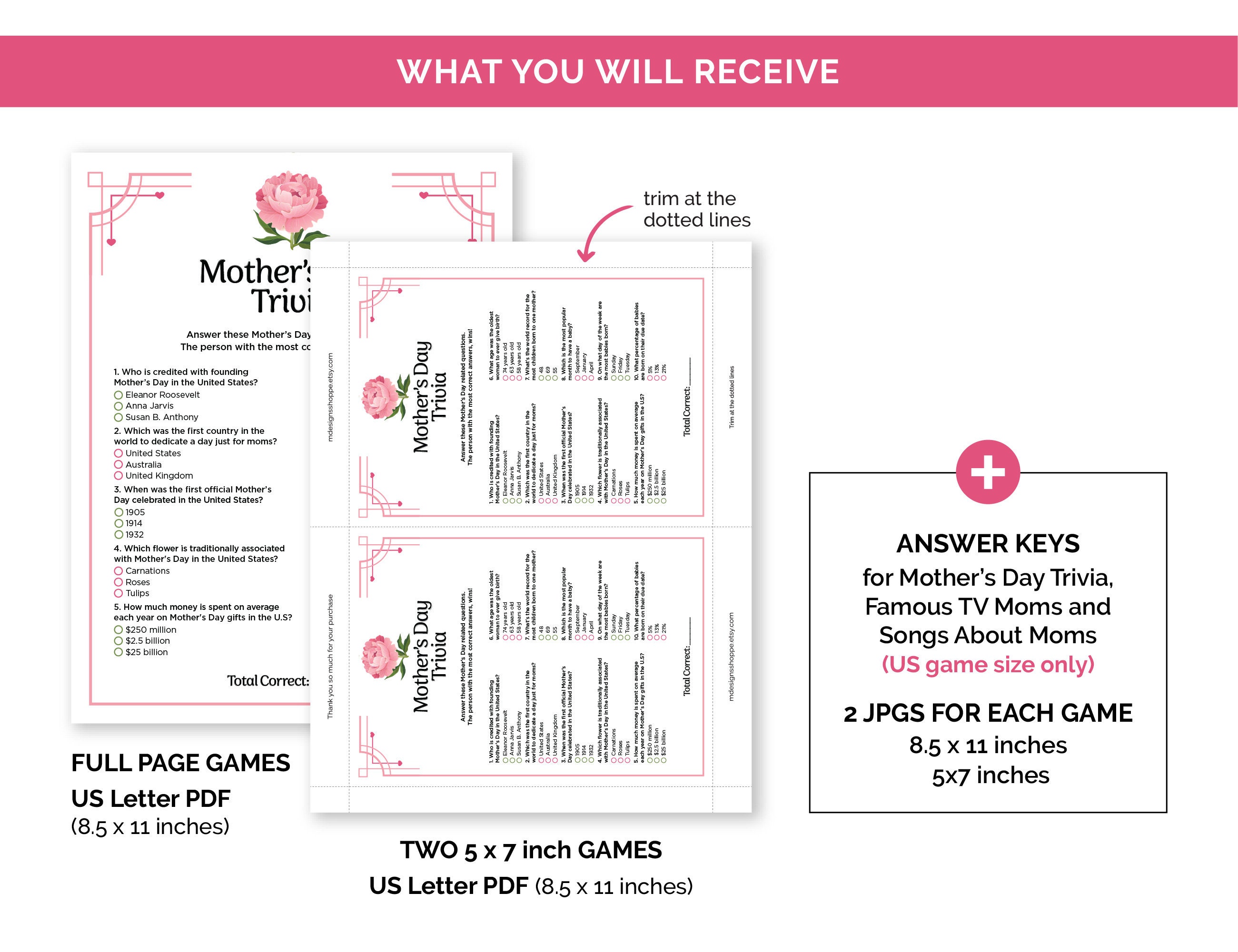 Mother's Day Trivia Games Bundle, Printable Mothers Day Trivia, Famous ...