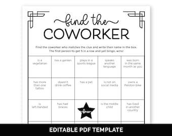 Editable Coworker Bingo Game, Find Someone Who Office Party Game, Employee Mix and Mingle Bingo, Find The Coworker Team Building Activity.