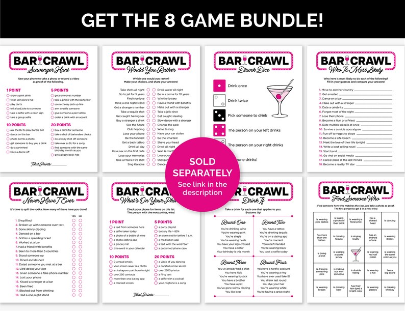 Bar Crawl Scavenger Hunt Printable Bar Hopping Game for a Etsy Canada