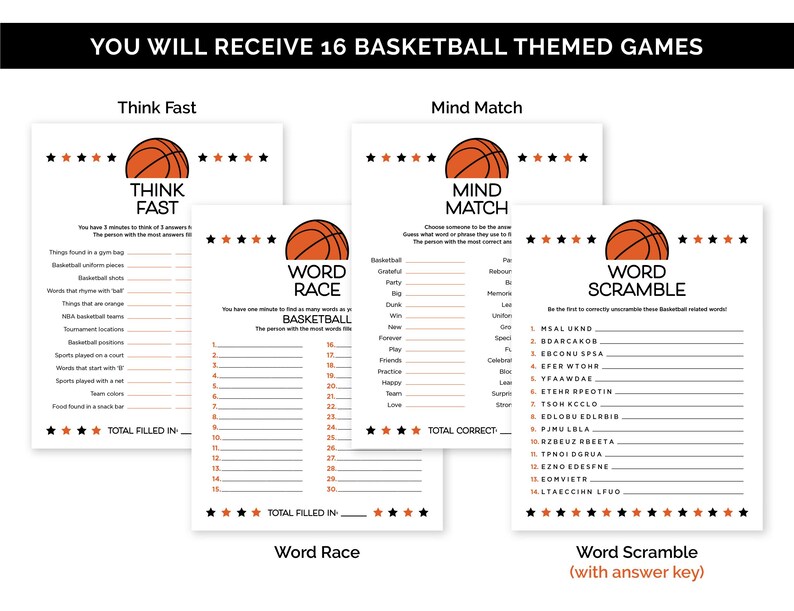 Basketball Games, Printable Games Bundle for a Basketball Team Party, Travel Basketball Team Building Games, Basketball Birthday Games. image 2
