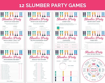 Slumber Party Games Bundle, Printable Games for Sleepover Party, Preteen & Teen Sleepover Birthday Activities, Pajama Party Games for Girls