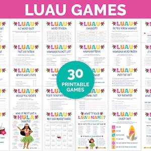 Paquete de juegos Luau, juegos para fiestas de verano con temática hawaiana, juegos Aloha para una fiesta Tiki, juegos para fiestas Luau para niños y adultos, juegos de cumpleaños Luau.