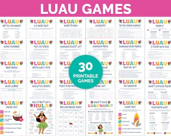 Luau Games Bundle, Hawaiian Theme Summer Party Games, Aloha Games for a Tiki Party, Luau Party Games for Kids & Adults, Luau Birthday Games.