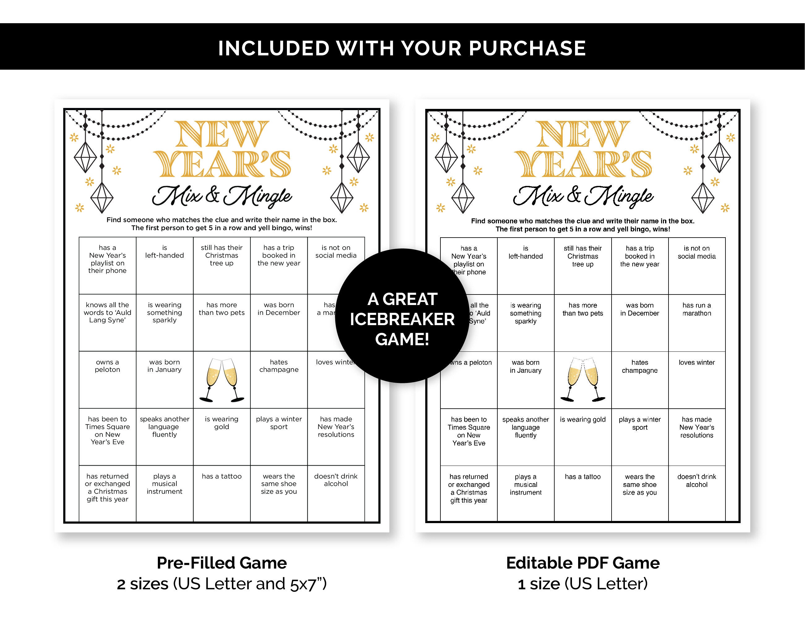 Editable New Year's Mix and Mingle Bingo, Find the Guest Game for a New ...