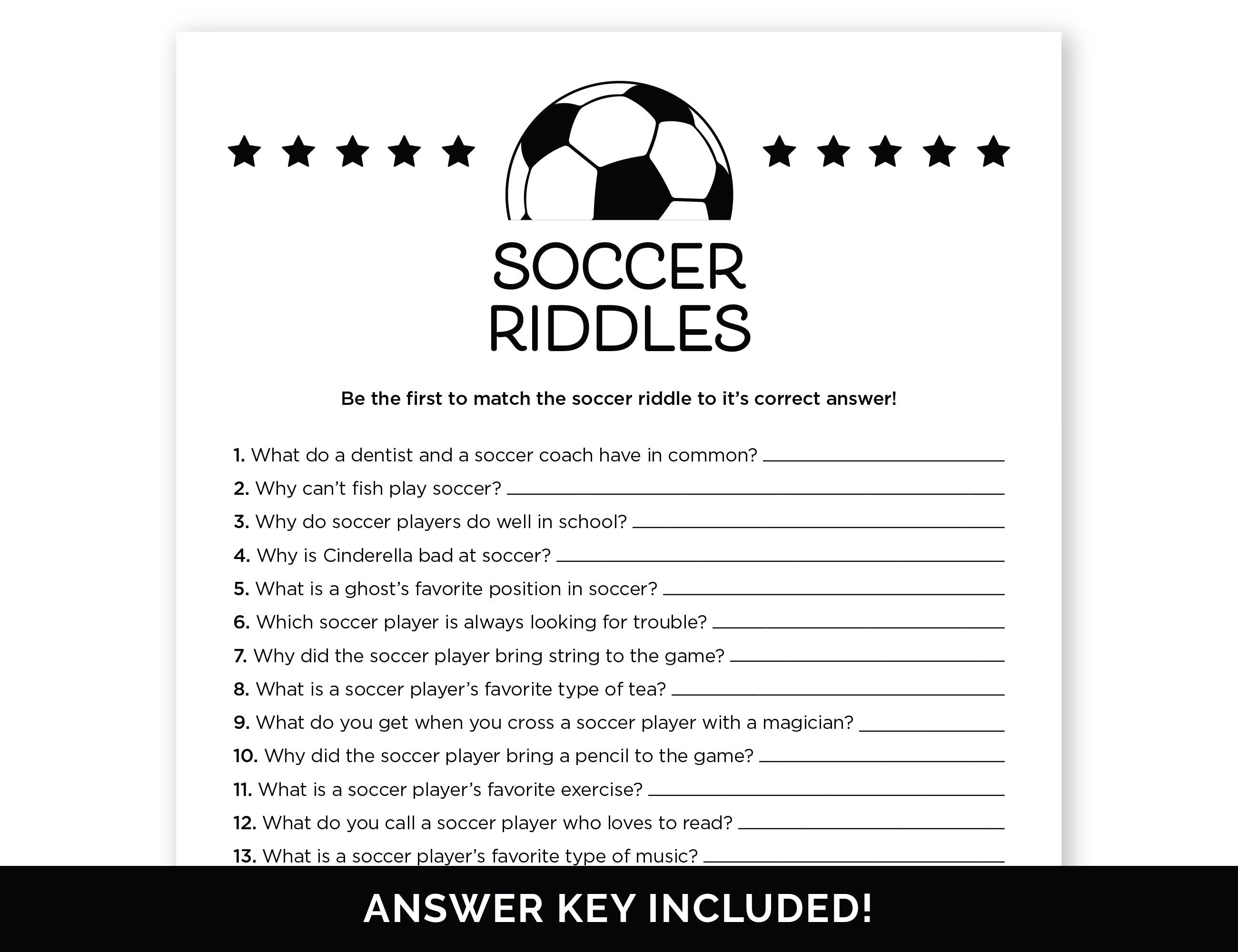 Yellow Football Riddle Text Soccer Riddles, Printable Riddle Me This Game for a Soccer Team Party ...