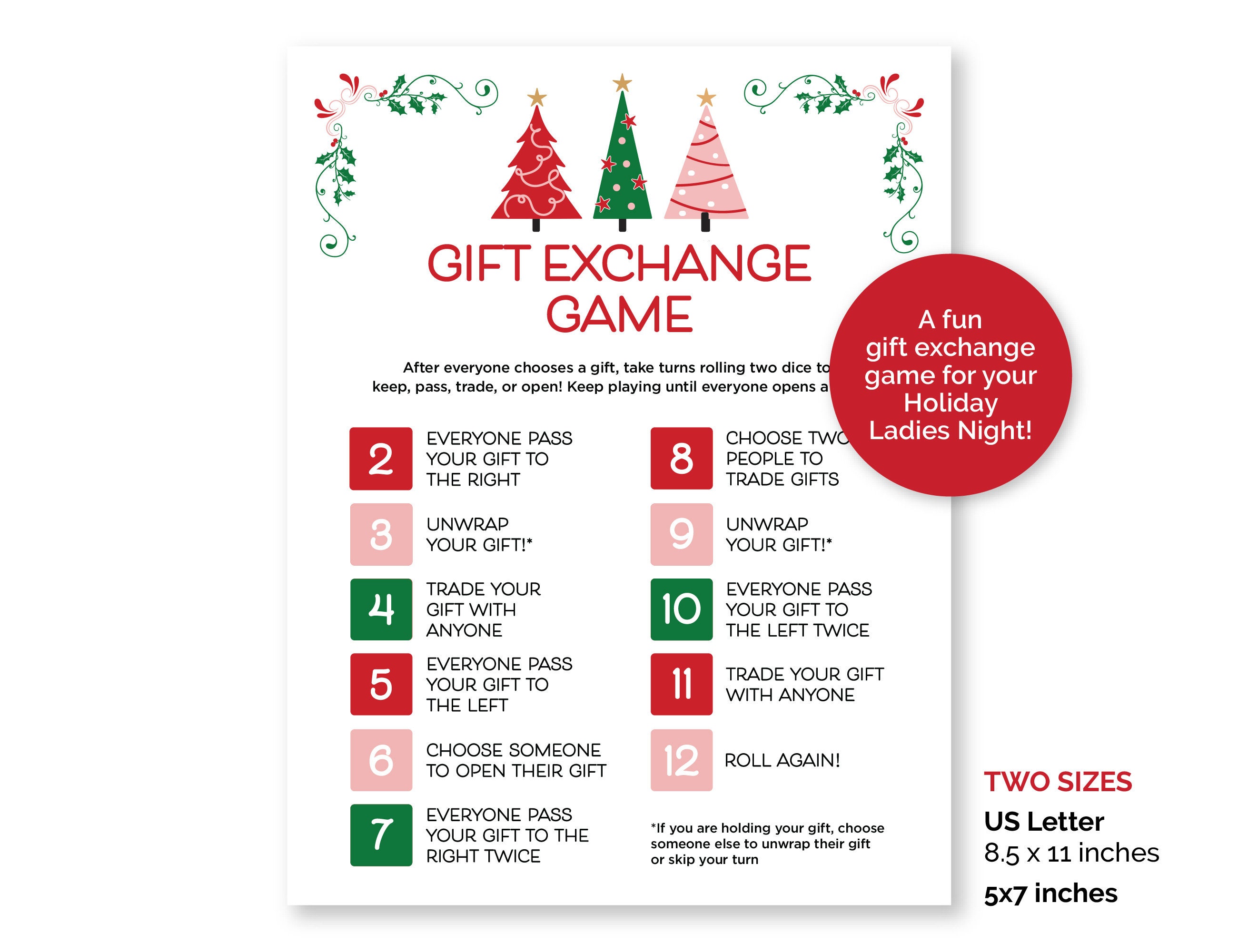 Ladies Night Christmas Gift Exchange Game, Printable White Elephant