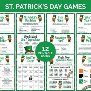 Paket med St. Patricks Day-spel, utskrivbara St. Patricks Day-festspel för barn och vuxna, familj, klassrum och kontor. St. Patricks Day-spel.