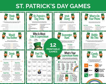 St. Patricks Day Games Bundle, Printable St. Patricks Day Party Games for Kids & Adults, Family, Classroom and Office St. Paddy's Day Games.