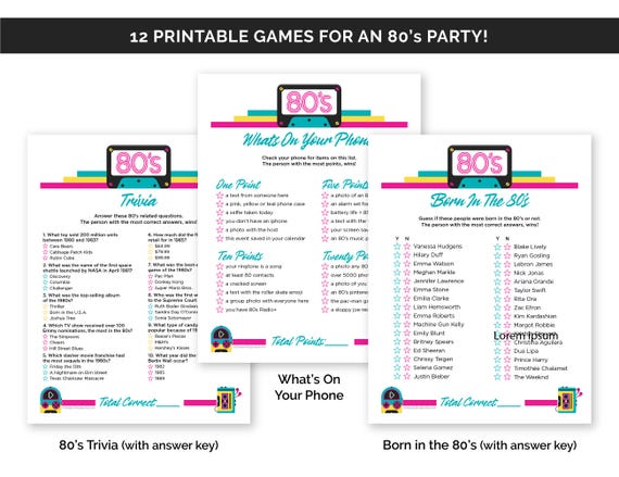 Buy 80s Party Games, Printable Games Bundle for an 80s