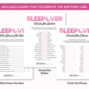 Sleepover Birthday Party Games, Printable Games Bundle for a Slumber Party, Teen &amp; Tween ...