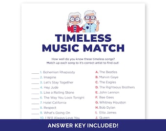 Senior Music Match Game, Timeless Music Trivia Game for Senior Citizens, Music Matching Game for the Elderly, Retirement Home Match-Up Game.