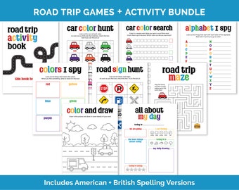 Road Trip Games for Kids, Printable Car Ride Activities, Road Trip Scavenger Hunt, Kids Travel Journal, Counting Colored Cars, Activity Book