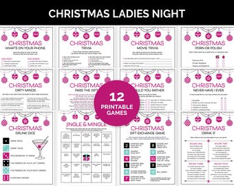 Christmas Ladies Night Games, Printable Games Bundle for a Holiday Girls Night, Pink Christmas Group Games for Adults, Friendmas Party Games