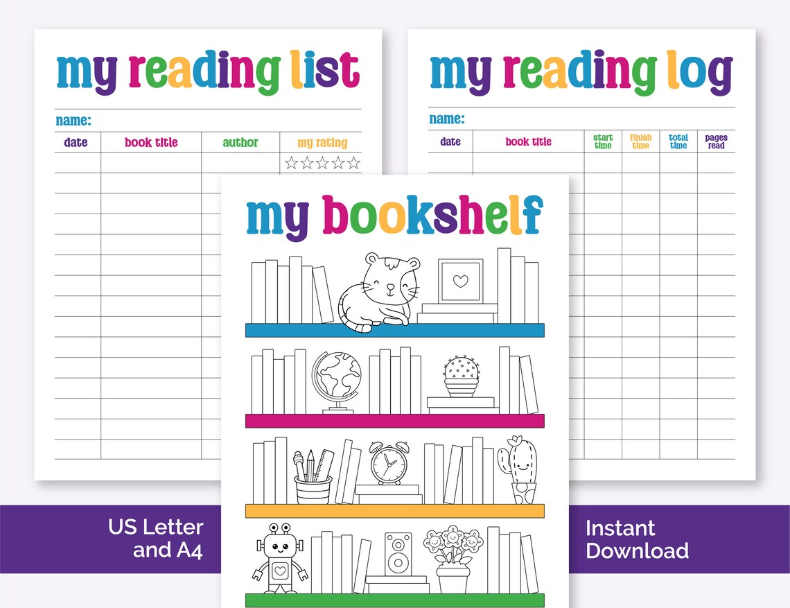 Reading Log for Kids Printable Bookshelf Reading Tracker - Etsy Canada