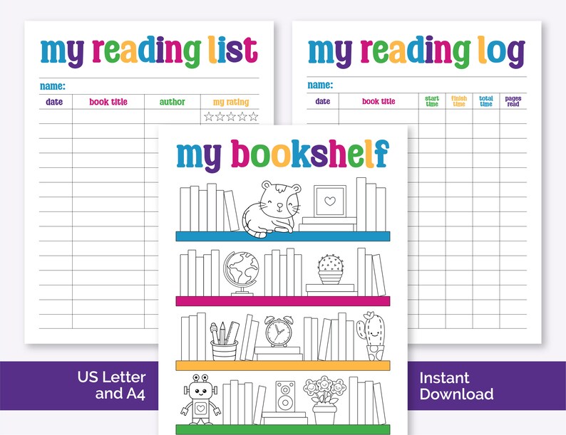 Reading Log for Kids Printable Bookshelf Reading Tracker - Etsy Canada image.