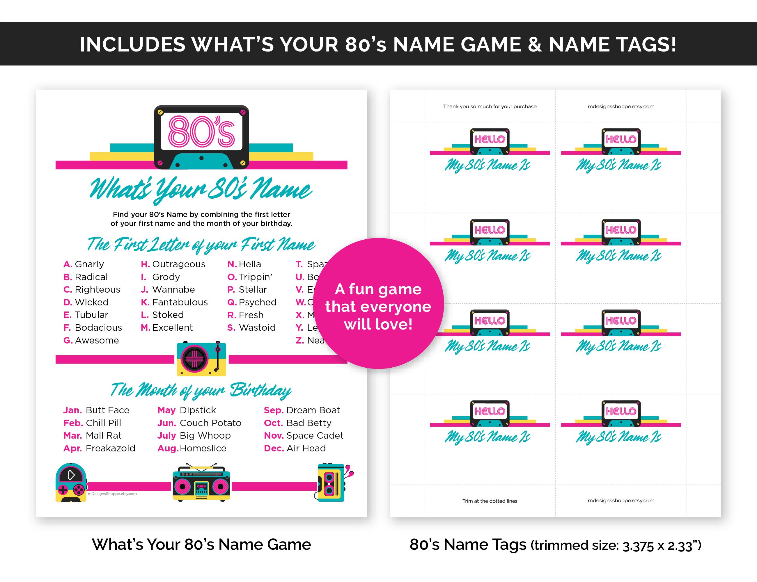 80s Party Games, Printable Games Bundle for an 80s-themed