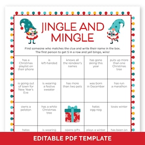 Editable Jingle and Mingle Bingo, Fun Icebreaker Game for a Holiday Party, Christmas Find The Guest Bingo Game, Find Someone Who Human Bingo