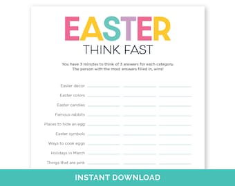 Ostern schnell denken Spiel, druckbare schnell denken Ostern Party Spiel für Erwachsene und Kinder, Ostern Klassenzimmer Aktivität, Ostern Wortspiel Homeschool.
