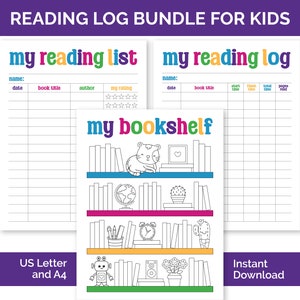 Reading Log for Kids, Printable Bookshelf Reading Tracker, Reading List & Reading Log for a Kids Reading Challenge, Homeschool Book Log