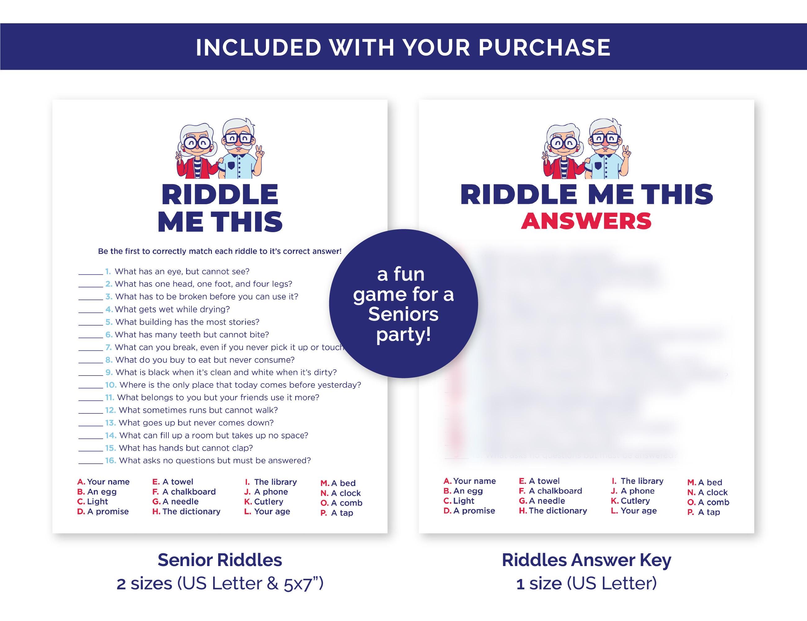 Senior Riddles, Riddle Me This Retirement Home Game, Jokes for Senior ...