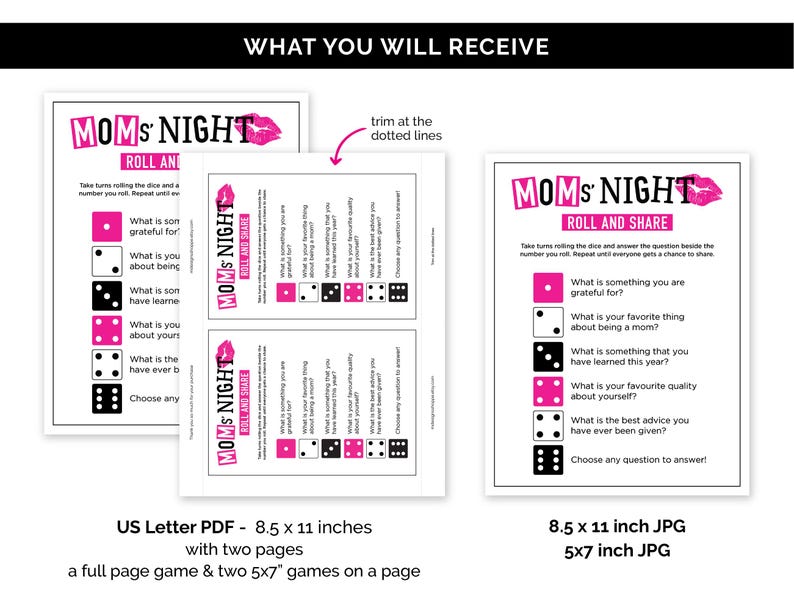 Moms' Night Roll and Share, Talk Dice Game for a Moms Social Club, Moms ...