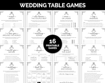 Hochzeitstischspiele, druckbare Spiele für eine Hochzeitsfeier, Cocktailstunden-Spiele für Hochzeitsgäste, Eisbrecher-Hochzeitstagesspiele.
