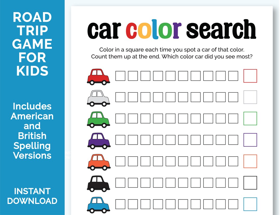 Counting Coloured Cars Printable Road Trip Game for Kids Car Etsy